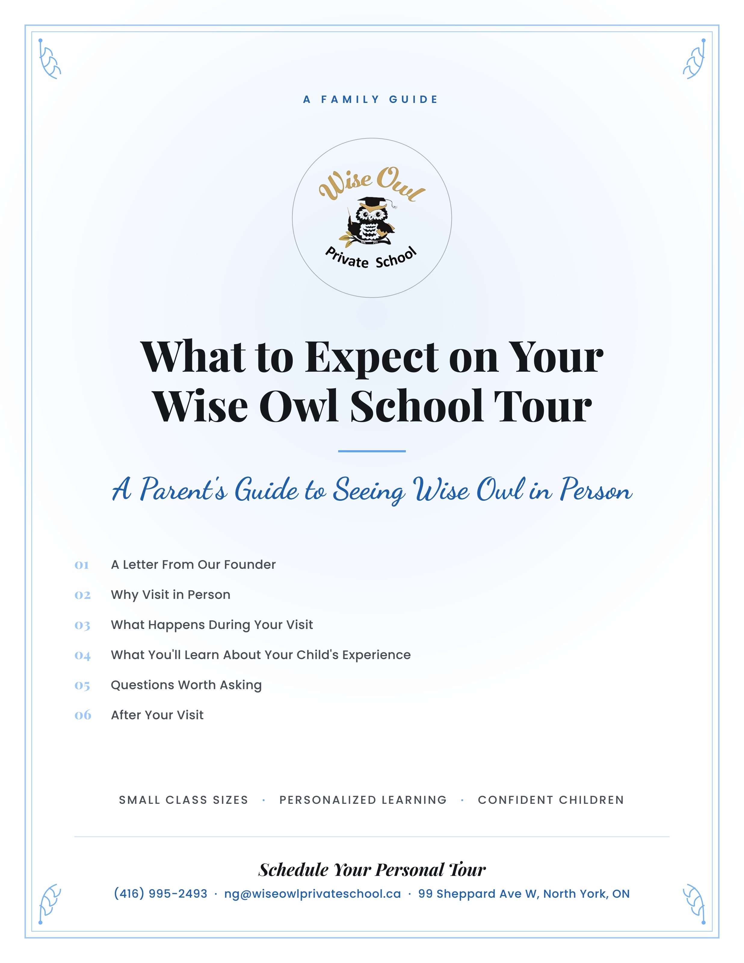 Cover of the Wise Owl Family Guide: What to Expect on Your Wise Owl School Tour